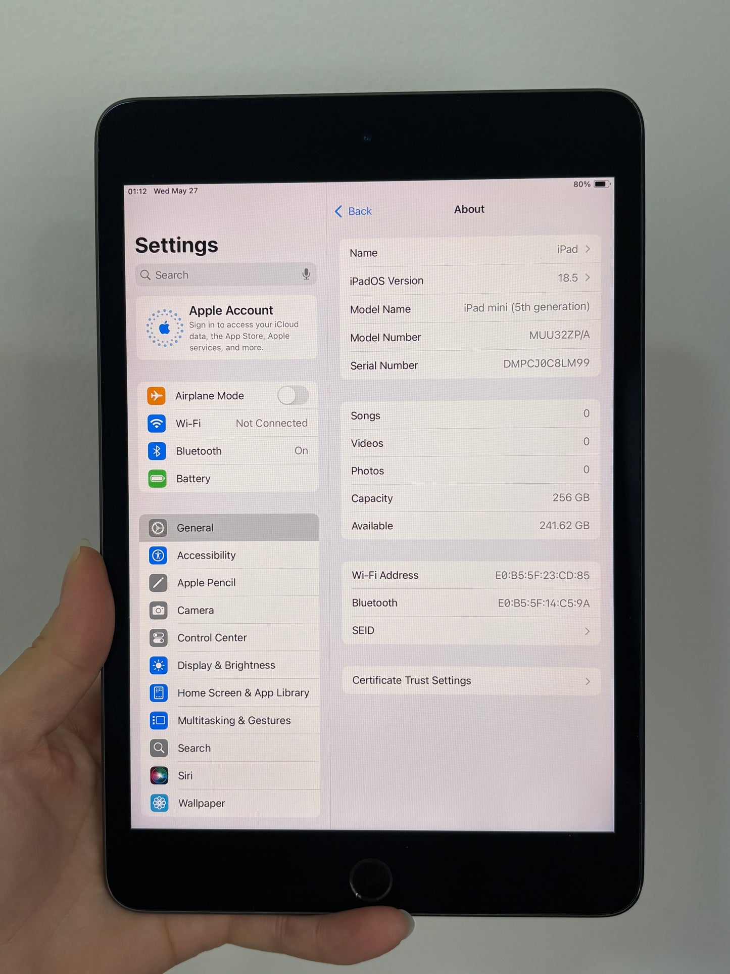 iPad Mini 5 Wi-Fi, 256GB (Grade A) *8LM99