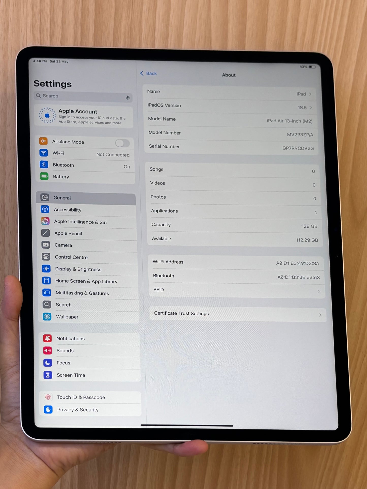 iPad Air 13-inch (M2) Wi-Fi, 128GB (Grade A) *CD93G