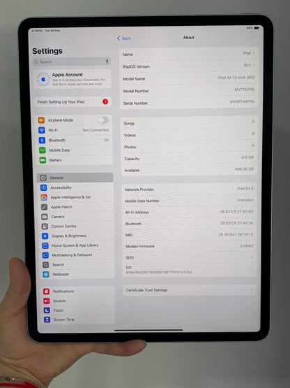 iPad Air 13-inch (M2) Cellular, 512GB (Grade A) *71919