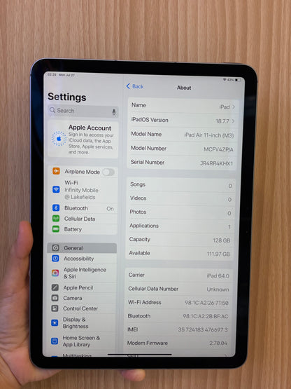iPad Air 11-inch (M3) Cellular, 128GB (Grade A) *66973