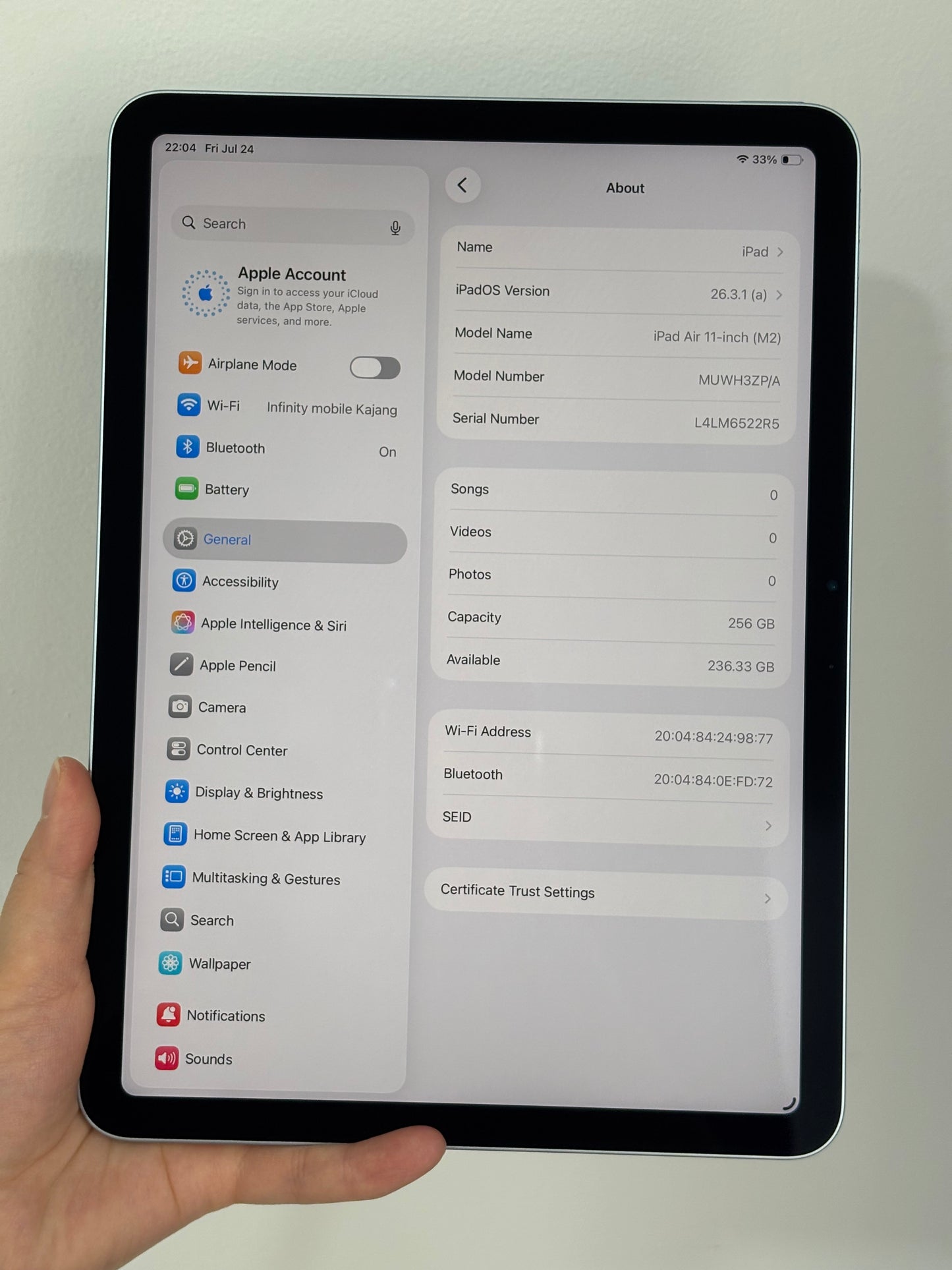 iPad Air 11-inch (M2) Wi-Fi, 256GB (Grade A) *522R5