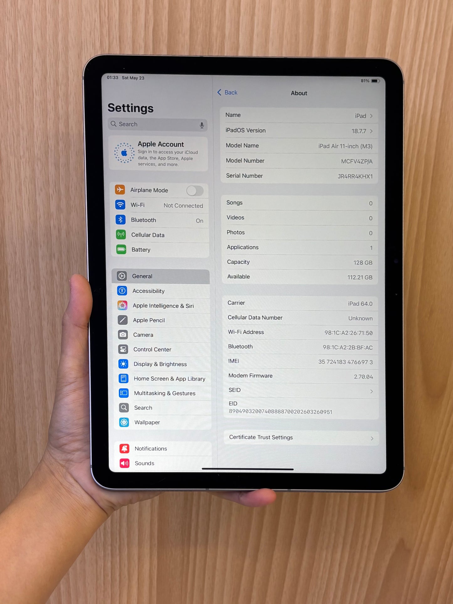 iPad Air 11-inch (M3) Cellular, 128GB (Grade A) *66973