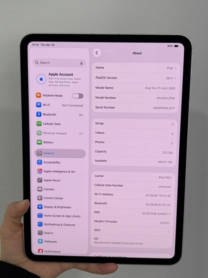 iPad Pro 11-inch (M4) Cellular, 512GB (Grade A) *38177