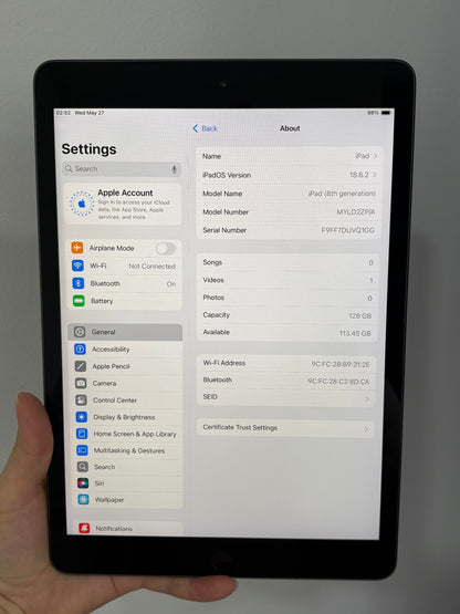 iPad 8 Wi-Fi, 128GB (Grade A) *VQ1GG
